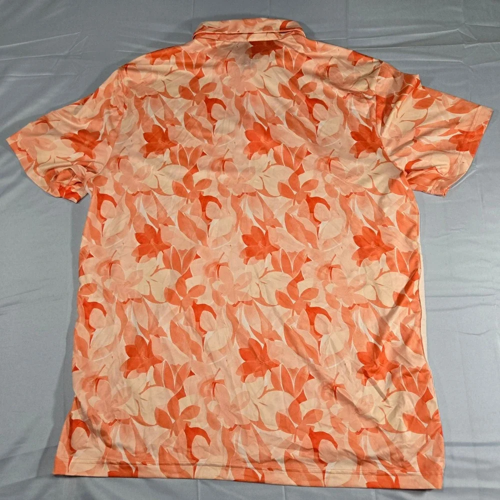 Adidas Mens Performance Polo Shirt XL Coral Pink Floral Leaf Pattern Golf Top
